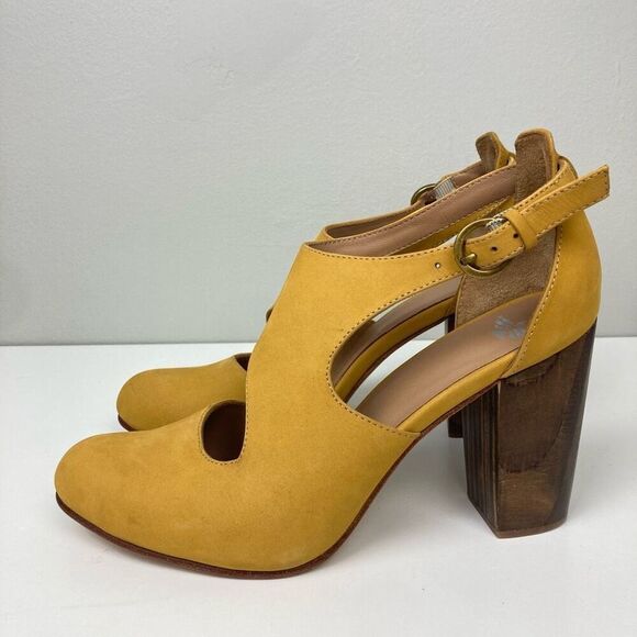 Fortress of Inca Luna Naya Amber Yellow Suede Sculpted Wood Heels US 10, EU 40 - Picture 4 of 7
